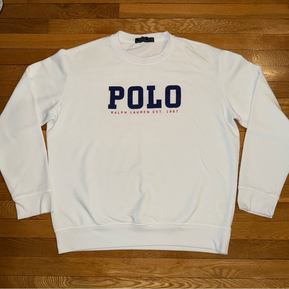 Polo by Ralph Lauren White Crewneck Sweatshirt with Navy Logo